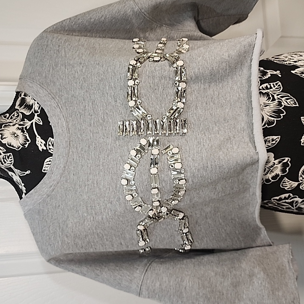 Bebe Gray Embellished Cropped Sweatshirt S/M - Picture 2 of 8